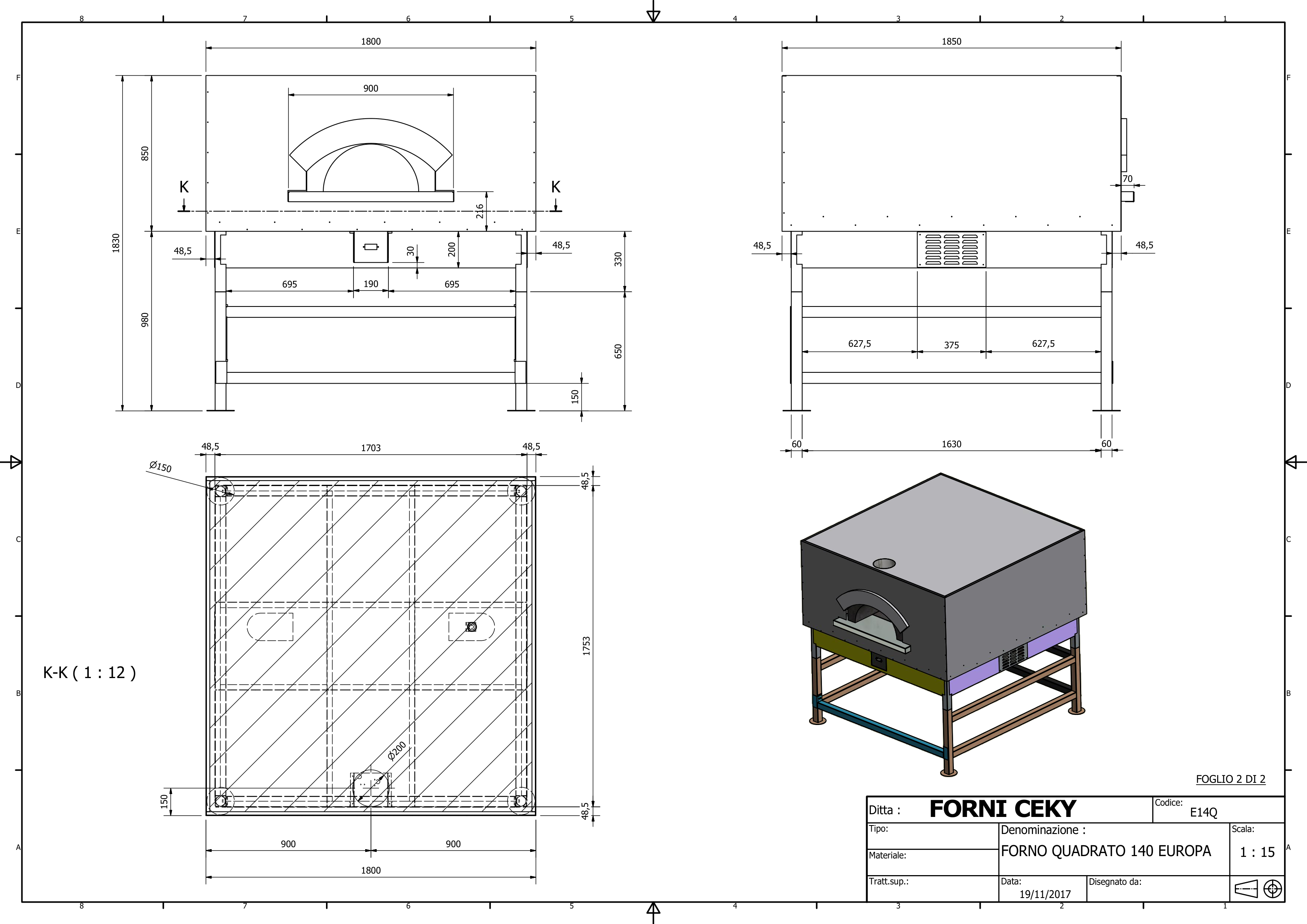 Disegno tecnico Quadrato 140 cm