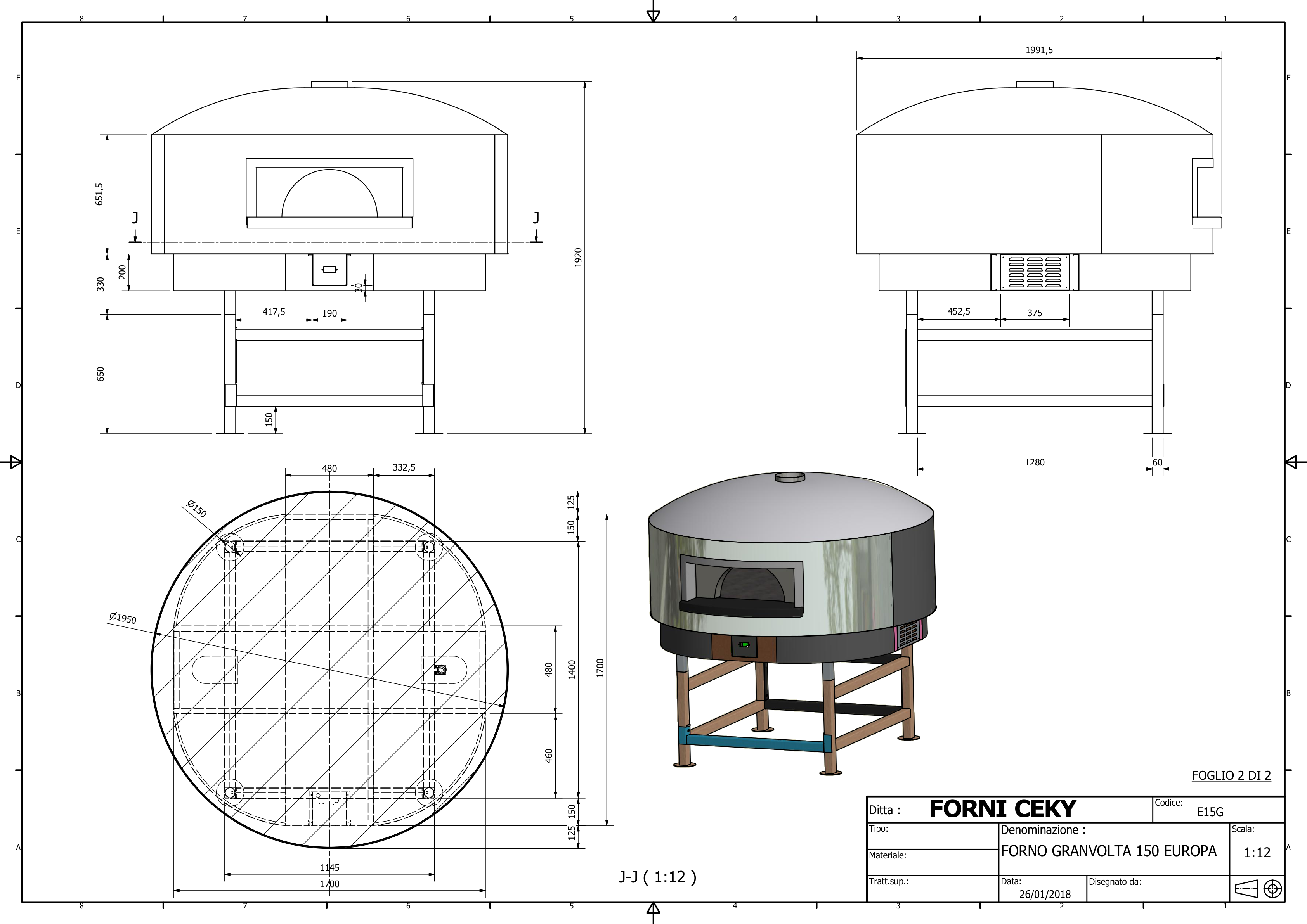 Disegno tecnico Granvolta 150 cm