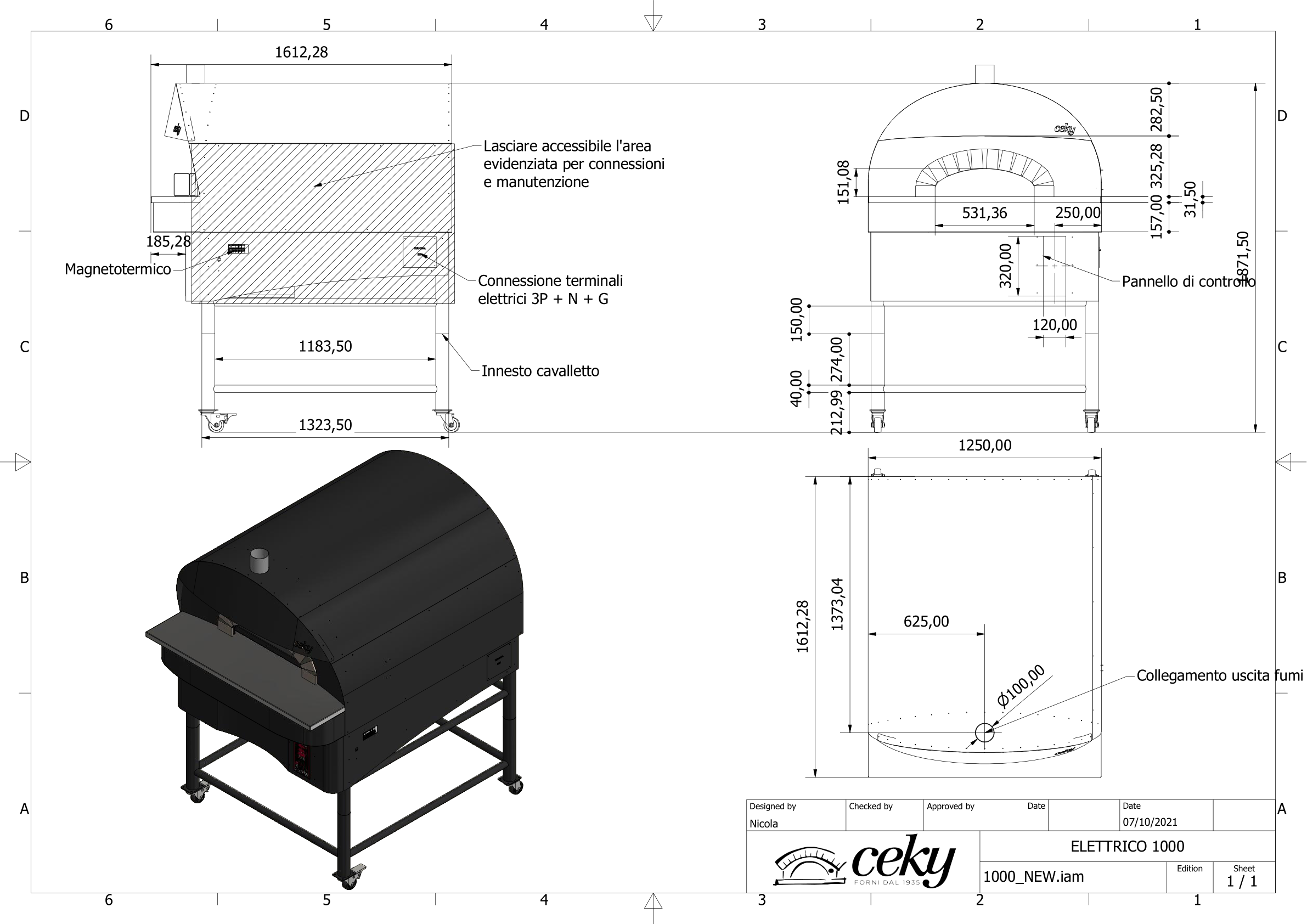 Disegno tecnico Forno Elettrico 100×100 cm