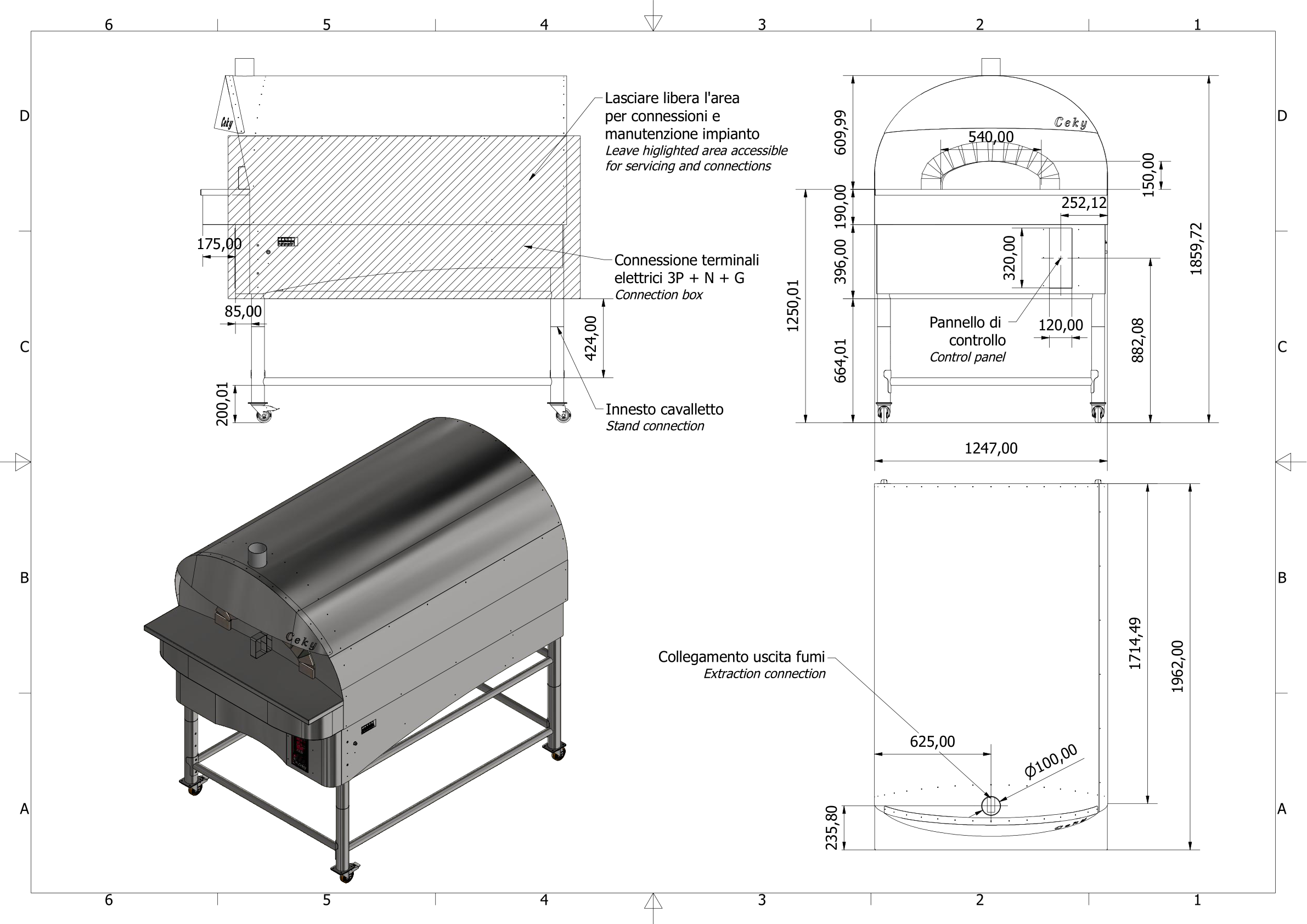 Disegno tecnico Forno Elettrico 100×135 cm